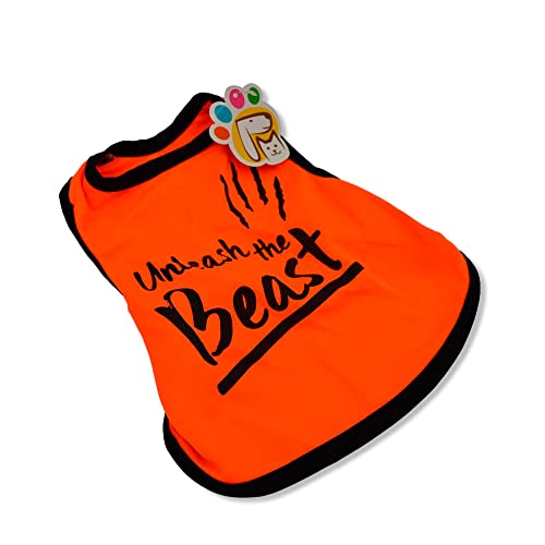 PETMONT Sport-T-Shirt für Haustiere: Unleash The Beast Schwarz und Neon Orange und Schwarz, ideal für kleine und mittelgroße Hunde, Größe S von PETMONT