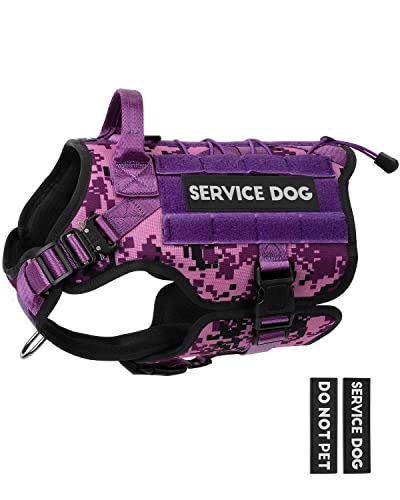 PETNANNY Tactical Dog Harness – Service Dog Harness Emotional Support Dog Vest for Medium Large Dogs, No Pull ESA Dog Vest with Hook & Loop, Working Molle Vest for Training Hunting (Purple Camo, M) von PETNANNY