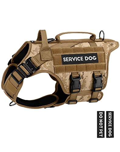 Taktisches Hundegeschirr – PETNANNY Hundegeschirr, Service-Hundeweste für große Hunderassen, Klettverschluss für Diensthunde, Arbeitshunde, Training (Desert Camo, XL) von PETNANNY