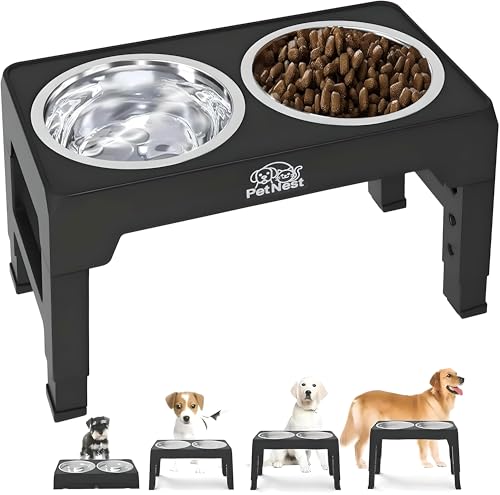 Verstellbare erhöhte Hundenäpfe mit zwei Edelstahlnäpfen - Erhöhter Hundenapf & Hundefutterspender mit Futternapfständer für kleine, große Rassen | Futter & Wasser Hundenäpfe erhöht | Erhöhte von PETNEST