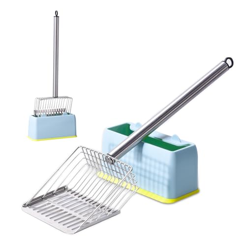 Metall-Katzentoilettenschaufel mit Halter, Edelstahl, 42,4 cm, 2-in-1, robustes Haustierkotsieb für Katzentoilette, langer Griff, große Schaufel für schnelles Sieben großer Klumpen, solide und Metall-Katzentoilettenschaufel mit Halter, Edelstahl, 42,4 cm, 2-in-1, robustes Haustierkotsieb für Katzentoilette, langer Griff, große Schaufel für schnelles Sieben großer Klumpen, solide und von PETOCAT