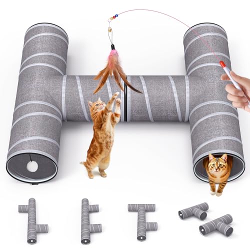 PETOCAT Katzentunnel, 4 Wege mit Teaser Zauberstab und 2 Plüschbällen, 5 Formen erhältlich, 137,2 cm / 81,2 Zoll L, H-förmig, zusammenklappbar, für Kätzchen, Welpen, Kaninchen, Frettchen, Kaninchen PETOCAT Katzentunnel, 4 Wege mit Teaser Zauberstab und 2 Plüschbällen, 5 Formen erhältlich, 137,2 cm / 81,2 Zoll L, H-förmig, zusammenklappbar, für Kätzchen, Welpen, Kaninchen, Frettchen, Kaninchen von PETOCAT