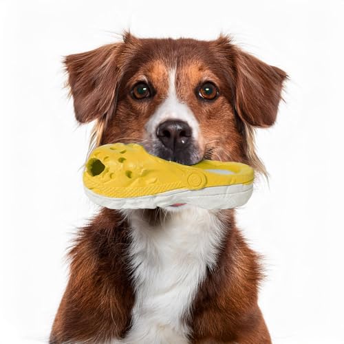PETOPIA Langlebiges Hundespielzeug für aggressive Kauer, große Hunde – Futterspender, weicher Gummischuh (gelb) von PETOPIA
