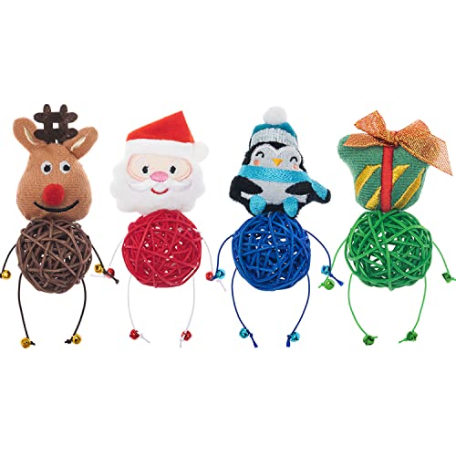 PETPMEEE Weihnachten Katzenball Spielzeug mit Glocke,Interaktiver Katzenjagdball mit Plüschtier, Geschenkbox, Elch und Pinguin) von PETPMEEE