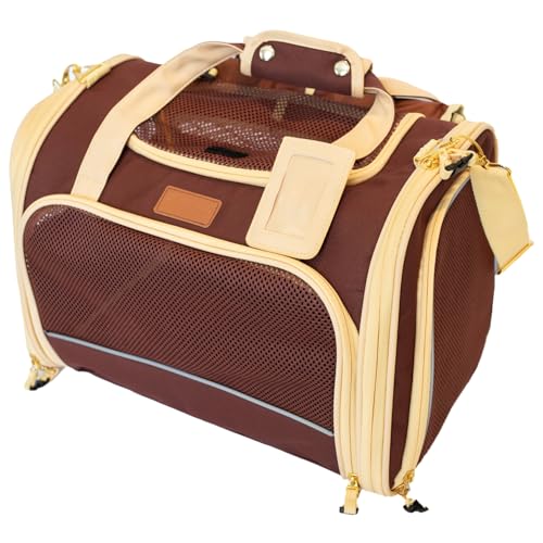 PETPROVED Transportbox Katze Hund Hundetasche für Kleine Hunde Katzentransportbox Katzen Transportboxen Hundetragetasche Tragetasche Hund Katzentasche Katzenbox Katzenkorb Transport (M Braun) von PETPROVED