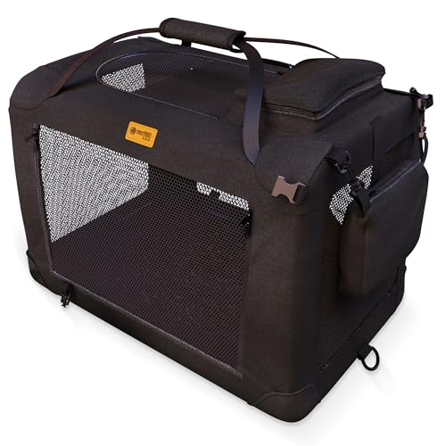PETPROVED Hundebox Transportbox Hund Katze Hundetransportbox Hundebox Faltbar für Zuhause Auto Rückbank Transportbox Hund Katze Hundetransportbox Auto Kofferraum Katzentransportbox Groß (S Schwarz) von PETPROVED