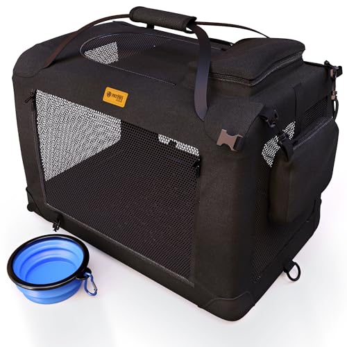 PetProved Hundebox Hundetransportbox Transportbox Hund Hundebox Faltbar für Zuhause Faltbare Hundebox Hundetransportbox Auto Rückbank Pet Carrier L bis 16kg 72x52x52 cm (Black L 72 x 52 x 52 cm) von PETPROVED