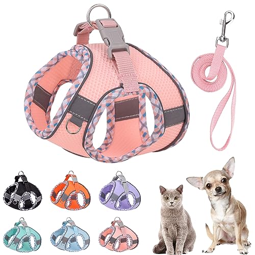 PETPUBGNZS Hundegeschirr und Leine, süßes Karomuster, kein Ziehen, weiches Netz, für kleine Hunde, einfaches Hineinsteigen, Welpen, Weste, Haustiere, Katzen, Chihuahua, Yorkie, Shih Tzu, Rosa, Größe S von PETPUBGNZS