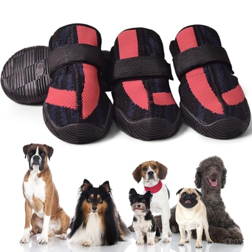 PETQYS Hundeschuhe, atmungsaktive Netz-Hundeschuhe zum Spazierengehen, Laufen, Wandern, weiche, rutschfeste, robuste Gummisohle, Hundestiefel mit verstellbaren Riemen, 4 Stück, Schwarz, Größe 5 PETQYS Hundeschuhe, atmungsaktive Netz-Hundeschuhe zum Spazierengehen, Laufen, Wandern, weiche, rutschfeste, robuste Gummisohle, Hundestiefel mit verstellbaren Riemen, 4 Stück, Schwarz, Größe 5 von PETQYS