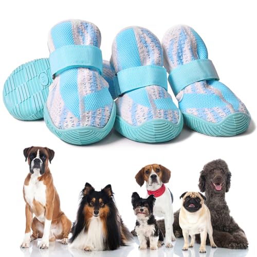 PETQYS Hundeschuhe, atmungsaktive Netz-Hundeschuhe zum Spazierengehen, Laufen, Wandern, weiche, rutschfeste, robuste Gummisohle, Hundestiefel mit verstellbaren Riemen, 4 Stück, blau, Größe 1 PETQYS Hundeschuhe, atmungsaktive Netz-Hundeschuhe zum Spazierengehen, Laufen, Wandern, weiche, rutschfeste, robuste Gummisohle, Hundestiefel mit verstellbaren Riemen, 4 Stück, blau, Größe 1 von PETQYS