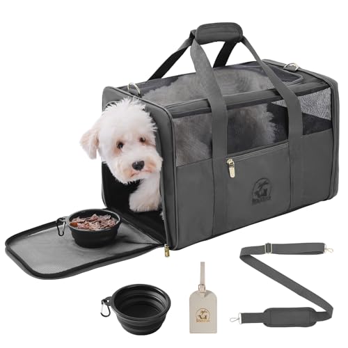 Petradise Premium Haustier-Tragetasche mit vergoldeten Schnallen, TSA-geprüft, faltbar, rutschfeste Unterseite, extra dicker Gurt, kratzfestes Oxford-Gewebe, Reisetasche für Hunde, Katzen (grau, groß) Petradise Premium Haustier-Tragetasche mit vergoldeten Schnallen, TSA-geprüft, faltbar, rutschfeste Unterseite, extra dicker Gurt, kratzfestes Oxford-Gewebe, Reisetasche für Hunde, Katzen (grau, groß) von PETRADISE