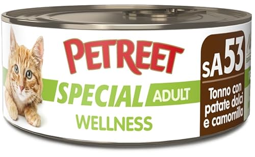PETREET Special Adult Wellness Thunfisch mit Süßkartoffeln und Kamille – Packung mit 48 Stück x 70 g von PETREET
