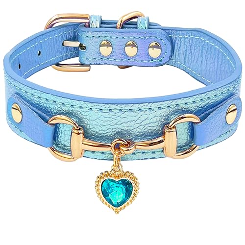 Schillerndes PU-Leder-Hundehalsband mit Herz-Diamant-Anhänger für kleine Hunde, Katzen, Welpen, niedliches kleines Hundehalsband mit funkelnden Kristallen, Charms für Chihuahua, Tedd, Pudel (Blau Schillerndes PU-Leder-Hundehalsband mit Herz-Diamant-Anhänger für kleine Hunde, Katzen, Welpen, niedliches kleines Hundehalsband mit funkelnden Kristallen, Charms für Chihuahua, Tedd, Pudel (Blau von PETS ARE FUN