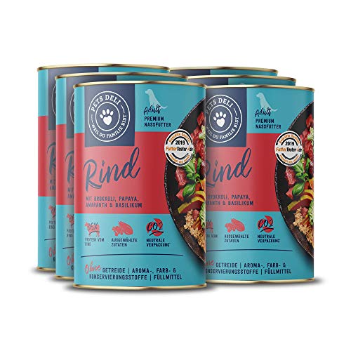 Pets Deli Nassfutter für Hunde mit Rind, Brokkoli, Papaya, Amaranth und Basilikum ohne Zucker und Gluten 6 x 800g von Pets Deli