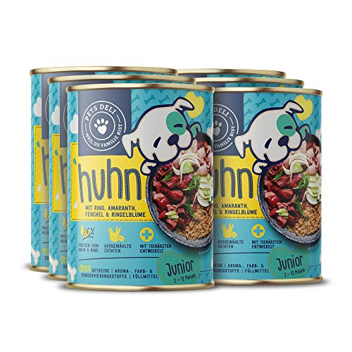 Pets Deli Nassfutter für Junghunde mit Huhn, Rind, Amaranth, Fenchel & Ringelblume ohne Zucker und Gluten 6 x 400g von Pets Deli
