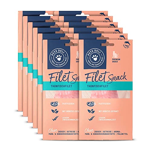 Pets Deli Filetsnack für Katzen mit Thunfischfilet im eigenen Saft und Grüntee ohne Zucker und Gluten 12 x 25g von PETS DELI - NATURAL PET FOOD