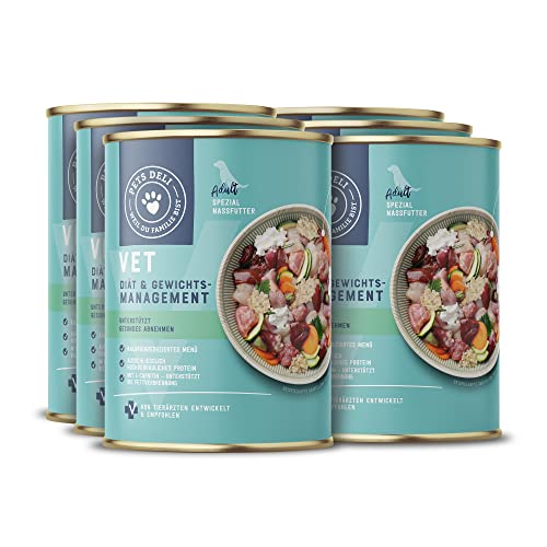 Pets Deli Nassfutter für übergewichtige Hunde | Vet Diät & Gewichtsmanagement mit Huhn, Karotte und Quinoa | 6x400g | Mit reduziertem Kaloriengehalt von PETS DELI - NATURAL PET FOOD