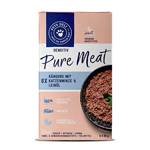 Pets Deli Pure Meat Sensitiv Nassfutter für Katzen mit Känguru und Katzenminze ohne Gluten und Zucker 6 x 85g von PETS DELI - NATURAL PET FOOD