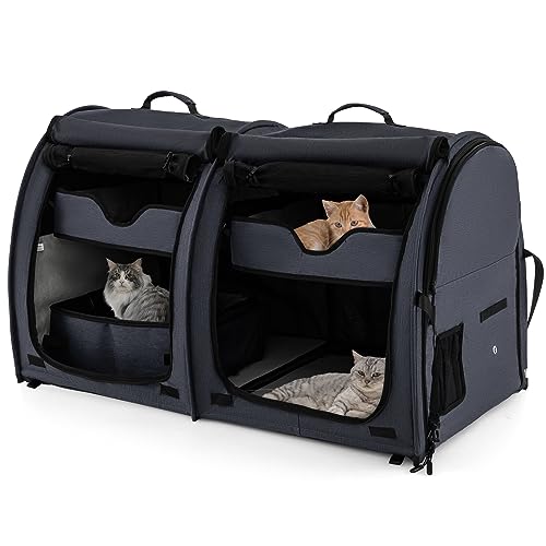 PETSITE 101,6 cm Katzentrage mit Doppelfächern, tragbare Haustierhütte mit 2 abnehmbaren Hängematten, Doppelnutzungsmatten & Katzentoilette, weiche Seiten, Katzen-Hundebox mit Tragetasche und PETSITE 101,6 cm Katzentrage mit Doppelfächern, tragbare Haustierhütte mit 2 abnehmbaren Hängematten, Doppelnutzungsmatten & Katzentoilette, weiche Seiten, Katzen-Hundebox mit Tragetasche und von PETSITE
