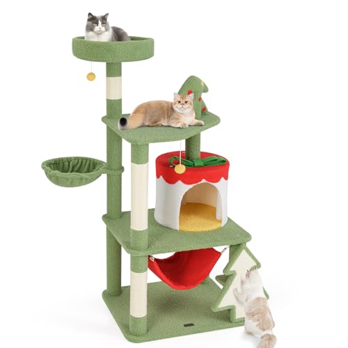 PETSITE 132,1 cm Weihnachts-Katzenbaum, mehrstöckiger Katzenturm mit Sisal-Kratzstämmen und Brett, Katzenhütte, Korbbett und abnehmbare Hängematte, niedlicher Katzenbaum für Indoor-Katzen PETSITE 132,1 cm Weihnachts-Katzenbaum, mehrstöckiger Katzenturm mit Sisal-Kratzstämmen und Brett, Katzenhütte, Korbbett und abnehmbare Hängematte, niedlicher Katzenbaum für Indoor-Katzen von PETSITE