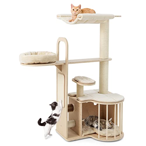 PETSITE 139,7 cm hoher Katzenbaum, mehrschichtiger Holz-Katzenturm mit Hängematte, Katzenhütte, Plüsch-Sitzstange, Katzen-Selbstpflege, Kratzbäume, Katzenkletterständer, Aktivitätszentrum, Möbel für PETSITE 139,7 cm hoher Katzenbaum, mehrschichtiger Holz-Katzenturm mit Hängematte, Katzenhütte, Plüsch-Sitzstange, Katzen-Selbstpflege, Kratzbäume, Katzenkletterständer, Aktivitätszentrum, Möbel für von PETSITE