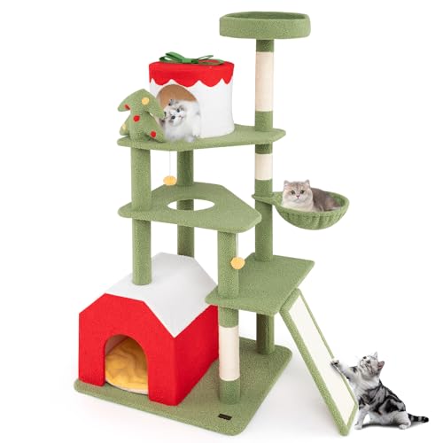 PETSITE 154.9 cm Weihnachten Thema Katzenbaum Mehrstöckiger Katzenturm mit Sisal-Kratzbäumen 2 Katzenhütten Korb Bett Sisal überzogene Leiter Niedlicher Katzenbaum für Indoor-Katzen PETSITE 154.9 cm Weihnachten Thema Katzenbaum Mehrstöckiger Katzenturm mit Sisal-Kratzbäumen 2 Katzenhütten Korb Bett Sisal überzogene Leiter Niedlicher Katzenbaum für Indoor-Katzen von PETSITE