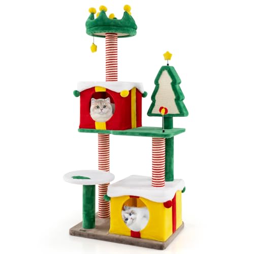 PETSITE 61 Zoll Weihnachten Thema Katzenbaum Mehrstöckiger Katzenturm mit Sisal-Kratzstämmen, 2 Geschenkbox-förmige Katzenhütten, Hängender Teasing-Ball und Frühlingsspielzeug, niedlicher PETSITE 61 Zoll Weihnachten Thema Katzenbaum Mehrstöckiger Katzenturm mit Sisal-Kratzstämmen, 2 Geschenkbox-förmige Katzenhütten, Hängender Teasing-Ball und Frühlingsspielzeug, niedlicher von PETSITE