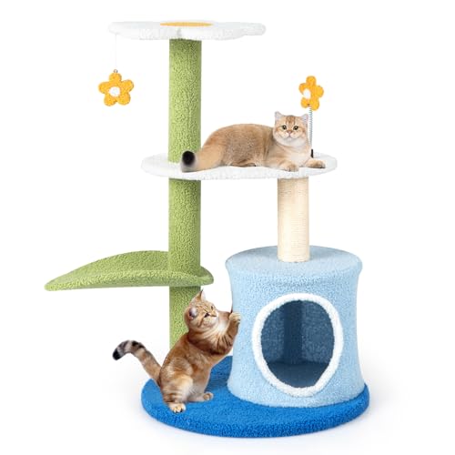 PETSITE 87,6 cm niedlicher Katzenbaum, Blumen-Katzenbaum mit Sisal-Kratzbaum, Plüsch-Top-Sitzstange, Katzenhütte, Flauschiger Frühlingsball & Jingling-Ball, Kleiner Katzenbaum für Indoor-Katzen PETSITE 87,6 cm niedlicher Katzenbaum, Blumen-Katzenbaum mit Sisal-Kratzbaum, Plüsch-Top-Sitzstange, Katzenhütte, Flauschiger Frühlingsball & Jingling-Ball, Kleiner Katzenbaum für Indoor-Katzen von PETSITE