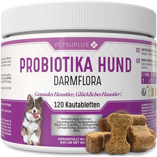 PETSUPLUS Probiotika Hund, 120 Kautabletten, Dogs Hunde Nahrungsergänzungsmittel mit Flohsamenschalen, Repariert die Darmflora & schützt das Immunsystem, Kur Gegen Durchfall Erbrechen und Sodbrennen PETSUPLUS Probiotika Hund, 120 Kautabletten, Dogs Hunde Nahrungsergänzungsmittel mit Flohsamenschalen, Repariert die Darmflora & schützt das Immunsystem, Kur Gegen Durchfall Erbrechen und Sodbrennen von PETSUPLUS