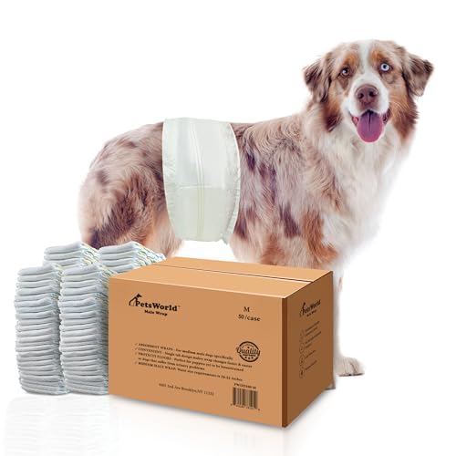 PetsWorld Hundewindeln für Rüden – Einweg – super saugfähige, pelzfreundliche Bauchbänder mit Nässeindikator – verstellbare Hundewickel für Inkontinenz und Training (Medium, 400 Stück) von PETSWORLD