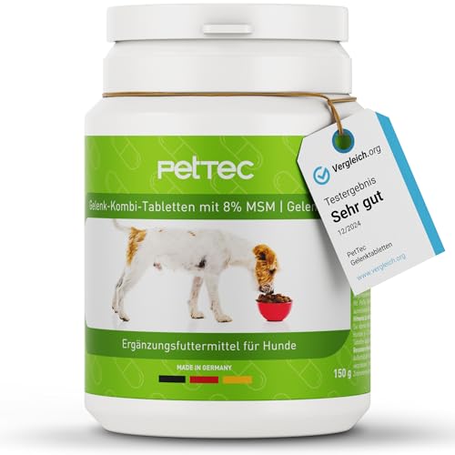 PETTEC® Gelenktabletten Hund [Made IN Germany] - Gelenkpulver Gelenk- und Knochenschutz - Enthält MSM & Teufelskralle und weitere Nahrungsergänzungsmittel für Hunde - 165 Kapseln Gelenktabletten 150g von PETTEC