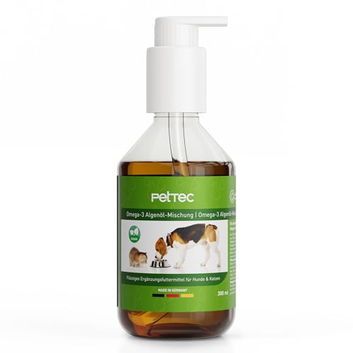 PetTec® Algenöl Hund & Katze [Omega-3 ALGENÖL VEGAN] - Omega 3 für Katzen und Hunde - Fellpflege Katze Vitamine - Mittel gegen Schuppen bei Katzen - Katzenpflege und Hundepflege (300ml Pumpflasche) von PETTEC