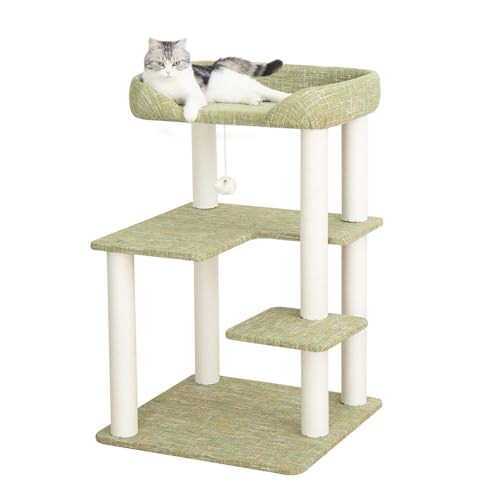 PETTIFUL 95 cm großer Katzenbaum mit Sisalüberzug Kratzstämmen, gemütlichen Sitzstangen, Hängematten und interaktivem Spielzeug für Kätzchen und ausgewachsene Katzen, Leinenstoff, Grün PETTIFUL 95 cm großer Katzenbaum mit Sisalüberzug Kratzstämmen, gemütlichen Sitzstangen, Hängematten und interaktivem Spielzeug für Kätzchen und ausgewachsene Katzen, Leinenstoff, Grün von PETTIFUL