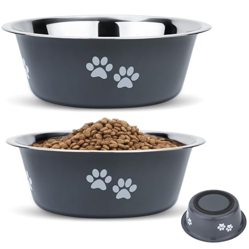 PETTOM 2 Stück Edelstahl Hundenapf (2020 ML), Fressnapf für Große und Mittelgroße Hunde aus Edelstahl mit Rutschfestem Silikonboden, Trinknapf für Hunde, L - 23.7 cm, Grau von PETTOM