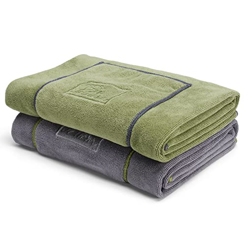 PETTOM 2er Set Hundehandtuch, Hundehandtuch Extra Saugfähig, Handtuch Hund Mikrofaser Schnell Trocknend und Weich, Badehandtuch für mittelgroße & große Hunde (Grau & Grün, 130x75 cm) von PETTOM