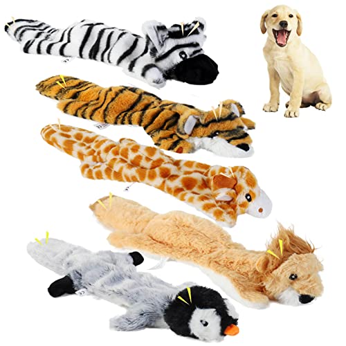 PETTOM Hundespielzeug Set, Hunde Plüsch Quietschendes Hundespielzeug mit Crinkle-Papier, Kuscheltiere für Hund, Plüschhundespielzeug Keine Füllung für Welpen Kleine Mittlere Hunde (5 Pcs) von PETTOM