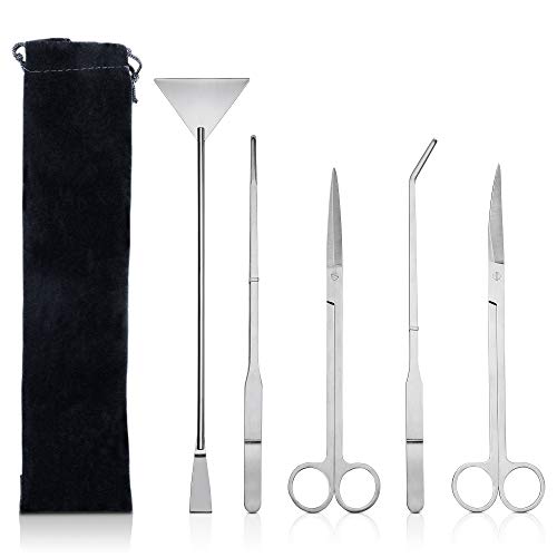 5 in 1 Edelstahl-Aquarium-Werkzeugsätze für Anfänger Aquarist Maintenance Aquarium mit Pflanze (2 Scheren, 2 Zangen, 1 Schaufel) von PETTOM