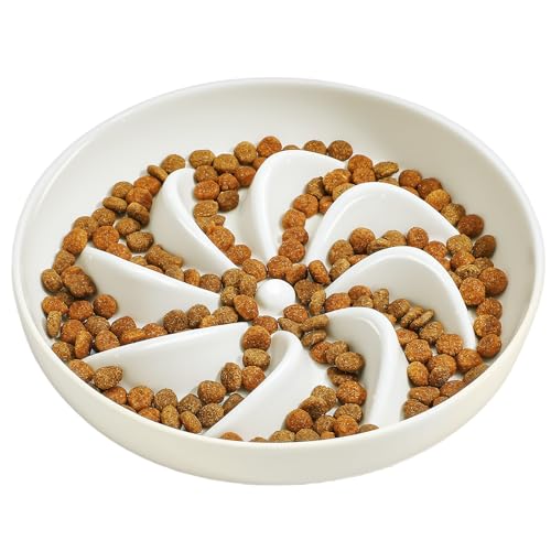 PETTOM Anti Schling Napf Katze Keramik, Antischlingnapf Katze für Nassfutter und Trockenfutter, Schlingnapf Katzen Ø 21cm, Katzennapf Slow Feeder gegen Schnellfressen von PETTOM