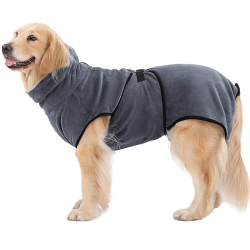 PETTOM Hunde-Bademantel Mikrofaser Hundehandtuch Schnell Trocknend mikrofaser Handtuch Super Saugfähig Komfortabel und mit Verstellbaren Trägern für Große Mittelgroße und Kleine Hunde, Grau (L) von PETTOM