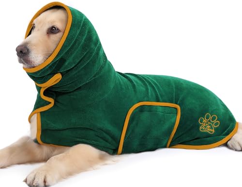 PETTOM Hundebademantel Mikrofaser, Bademantel Hund Extra Saugfähig und Schnelltrocknend, Hunde-Bademantel für Kleine Hunde mit Klettverschluss und Hohem Kragen (Grün, XS) von PETTOM
