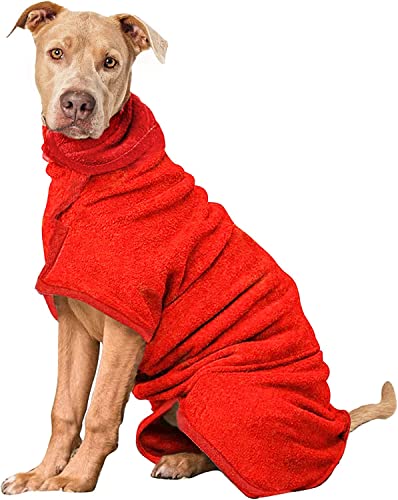 PETTOM Hundebademantel Mikrofaser, Badezubehör Badetuch Schnelltrockend Hund, Bademantel für Kleine Mittlere und Große Hunde (XXL, Rot) von PETTOM
