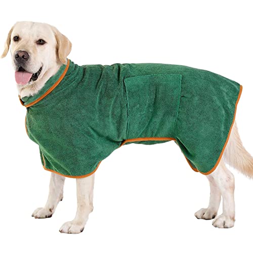 PETTOM Hundebademantel Mikrofaser Schnelltrockend, Bademantel Hund Baumwolle Super Saugfähig, Bademantel für Große Mittelgroße und Kleine Hunde (M, Grün) von PETTOM