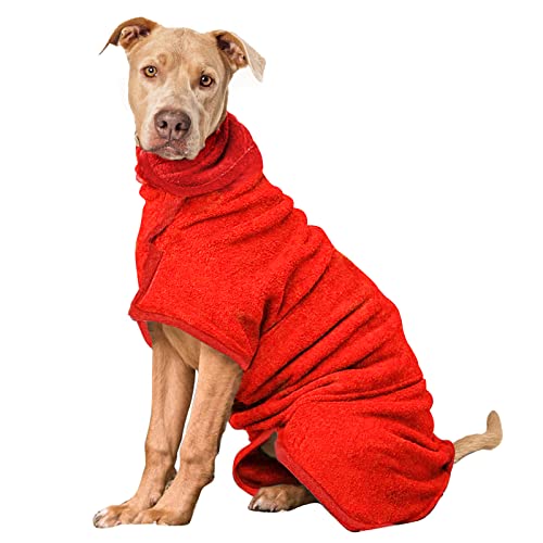 PETTOM Hundebademantel Mikrofaser, Badezubehör Badetuch Schnelltrockend Hund, Bademantel für Kleine Mittlere und Große Hunde (L, Rot) von PETTOM