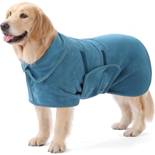 PETTOM Hundebademantel Mikrofaser Schnelltrockend, Bademantel Hund Baumwolle Super Saugfähig, Bademantel für Große Mittelgroße und Kleine Hunde (XS, Blau) von PETTOM