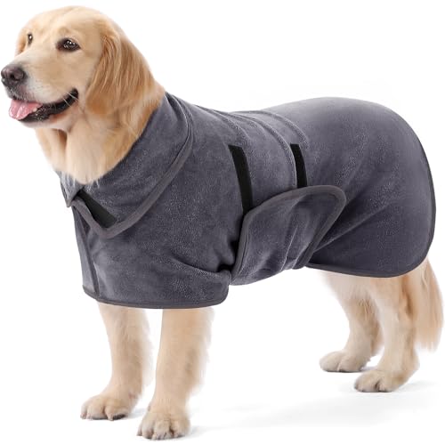 PETTOM Hundebademantel, Bademantel Hund Extra Saugfähig, Hunde Bademantel Mikrofaser Schnelltrockend, Hundetrockenmantel für Große Hunde (XL, Grau) von PETTOM