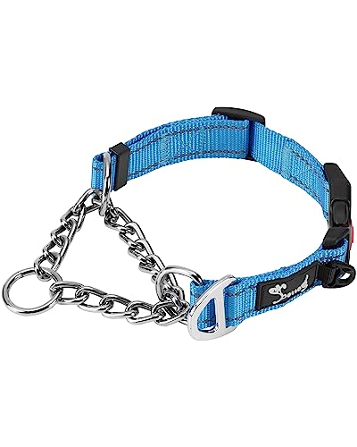 PETTOM Hundehalsband, Verstellbare Reflektierende Hunde Halsband mit Sicherheitsschnalle für das Training, Atmungsaktives Nylon Halsband für Mittlere/Große Hunde (Blau, L 52-71cm) von PETTOM
