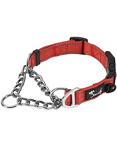 PETTOM Hundehalsband, Verstellbare Reflektierende Hunde Halsband mit Sicherheitsschnalle für das Training, Atmungsaktives Nylon Halsband für Mittlere/Große Hunde (Rot, L 52-71cm) von PETTOM