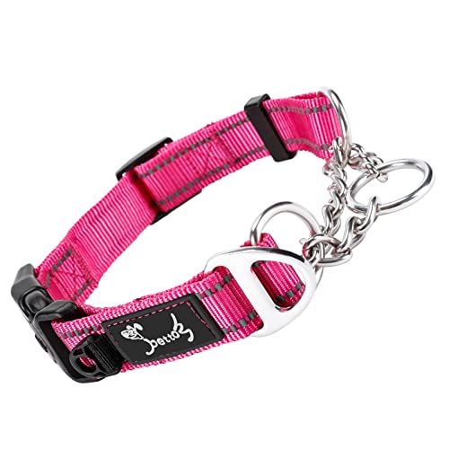 PETTOM Hundehalsband, Zugstopp Halsband Hunde mit Sicherheitsschloss, Halsband Breit Verstellbar und Reflektierend für Große Mittlere und Kleine Hunde (M, Rosa) von PETTOM