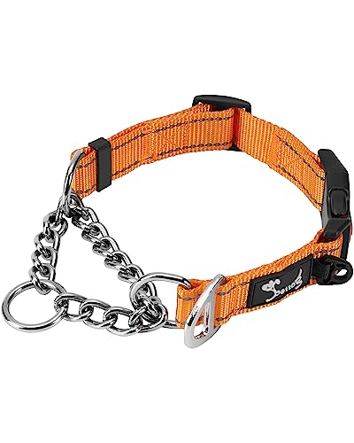 PETTOM Hundehalsband, Verstellbare Reflektierende Hunde Halsband mit Sicherheitsschnalle für das Training, Atmungsaktives Nylon Halsband für Mittlere/Große Hunde (Orange, L 52-71cm) von PETTOM