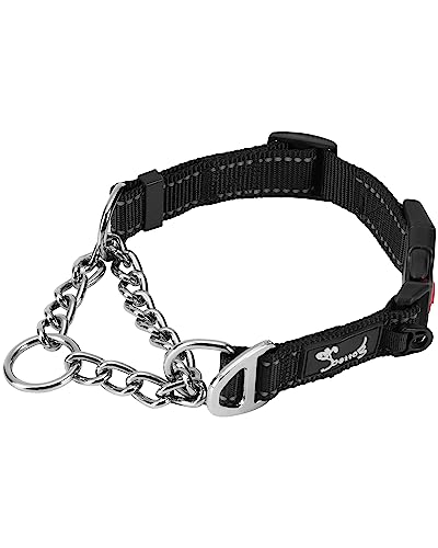 PETTOM Hundehalsband, Verstellbare Reflektierende Hunde Halsband mit Sicherheitsschnalle für das Training, Atmungsaktives Nylon Halsband für Mittlere/Große Hunde (Schwarz, L 52-71cm) von PETTOM